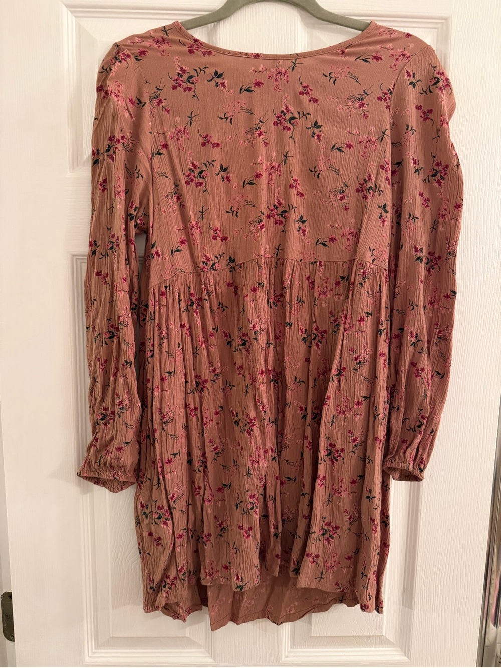 American Eagle Outfitters Dusty Rose Floral Long-Sleeve Babydoll Dress